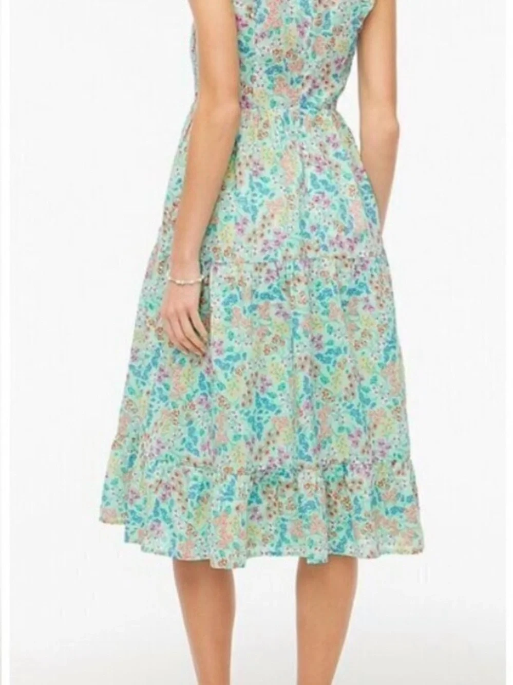 J. Crew Mint Floral Ruffle V-Neck Tiered Midi Dress - Picture 3 of 5